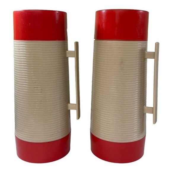 Vtg Set 2 Aladdin Thermos HY-LO Wide Mouth Retro 1QT Insulated Large Lot CLEAN - Picture 1 of 9